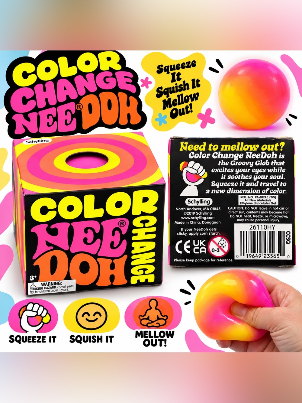 Schylling Color Change NeeDoh Groovy Glob Stress Ball Sensory Toy